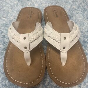Clarks Braided White and Brown Sandals